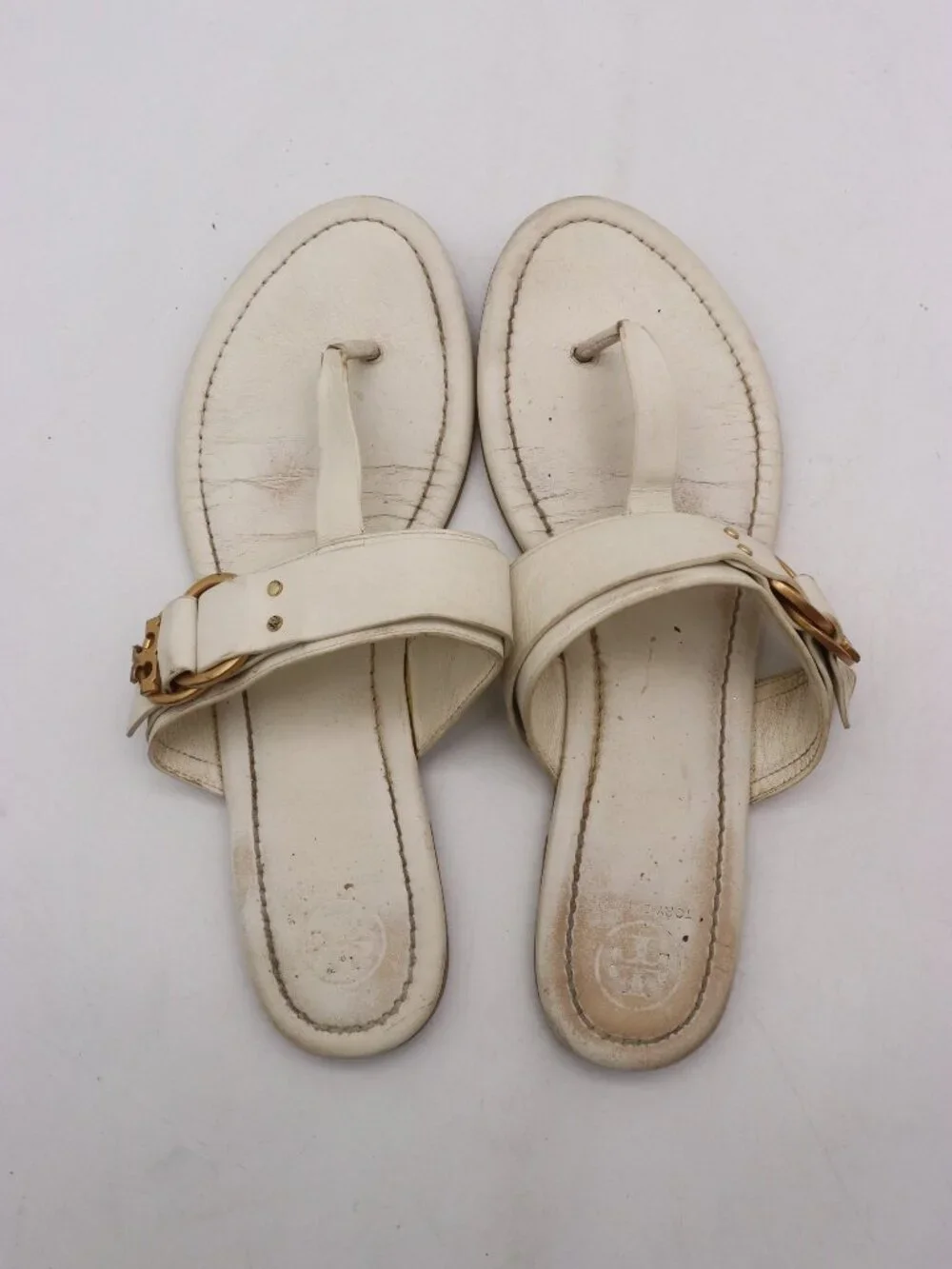 Tory Burch Marsden Sandal Womens Size 10 White Leather Slip On Shoes